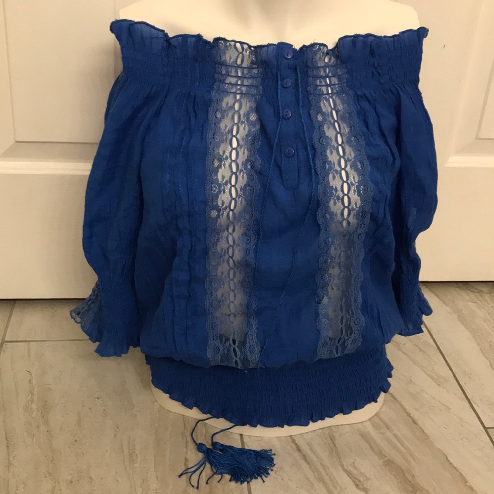 Blue Off Shoulder Boho Style Top size S